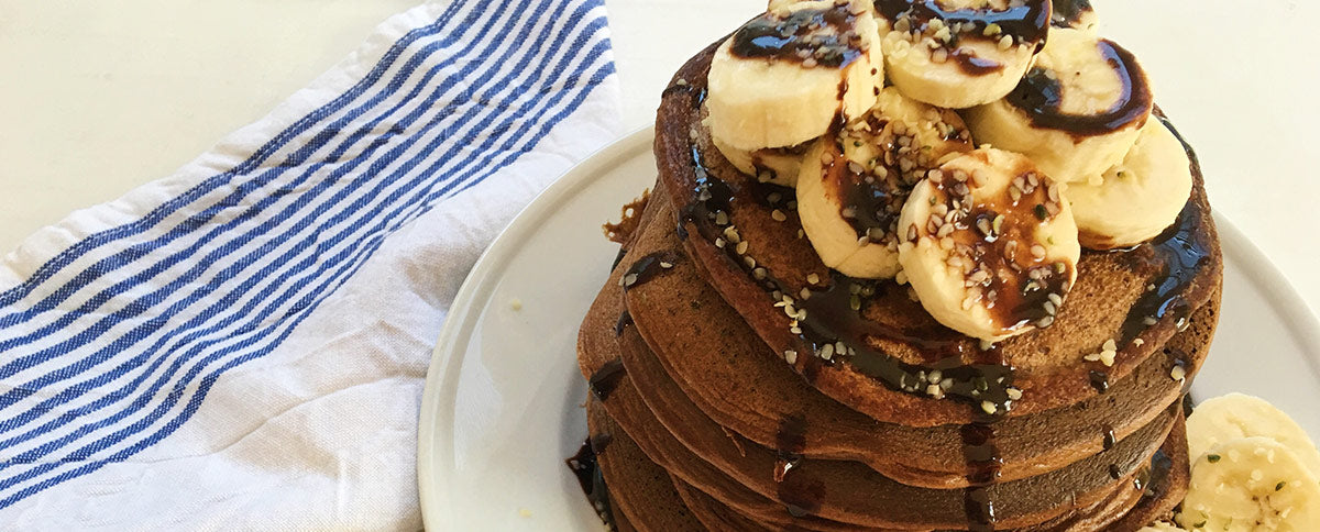 Dad's Day Chocolate Protein Peanut Butter Pancakes