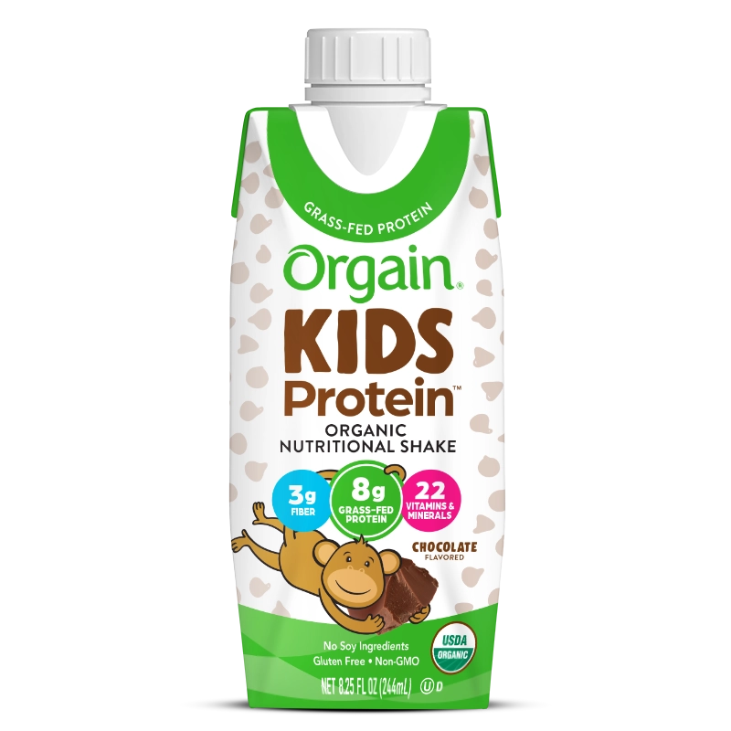 Front of Kids Protein Organic Nutrition Shake Chocolate Flavor in the 12 Shakes Size