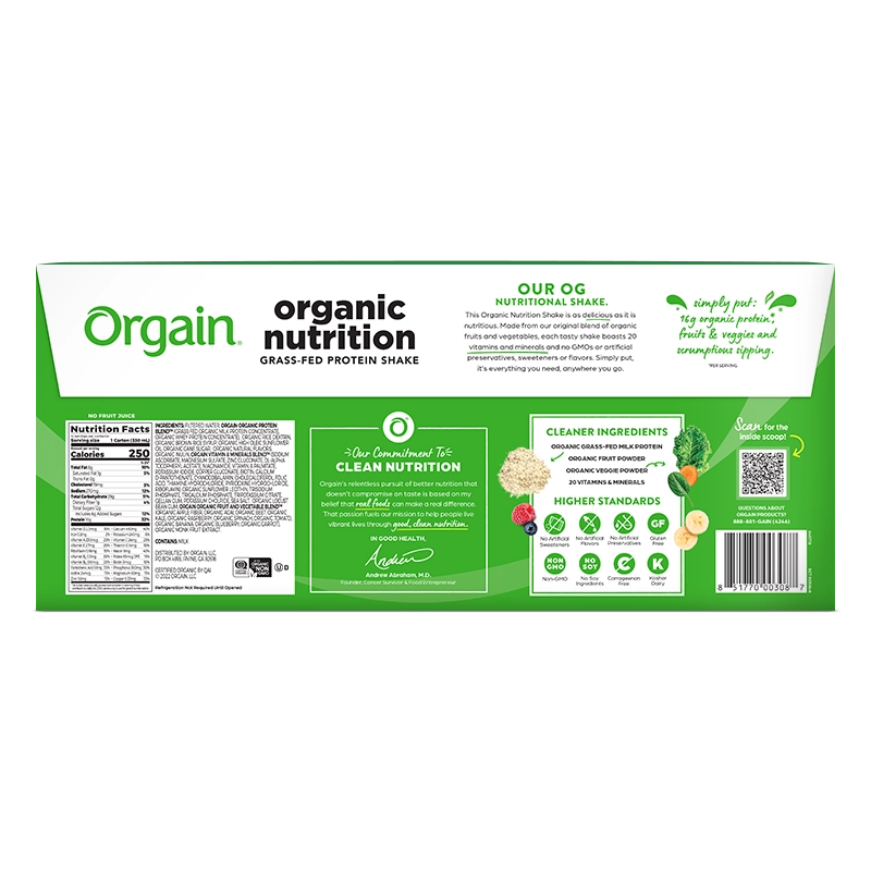 Back of Organic Nutrition Shake - Strawberries & Cream  Flavor in the 12 Shakes Size