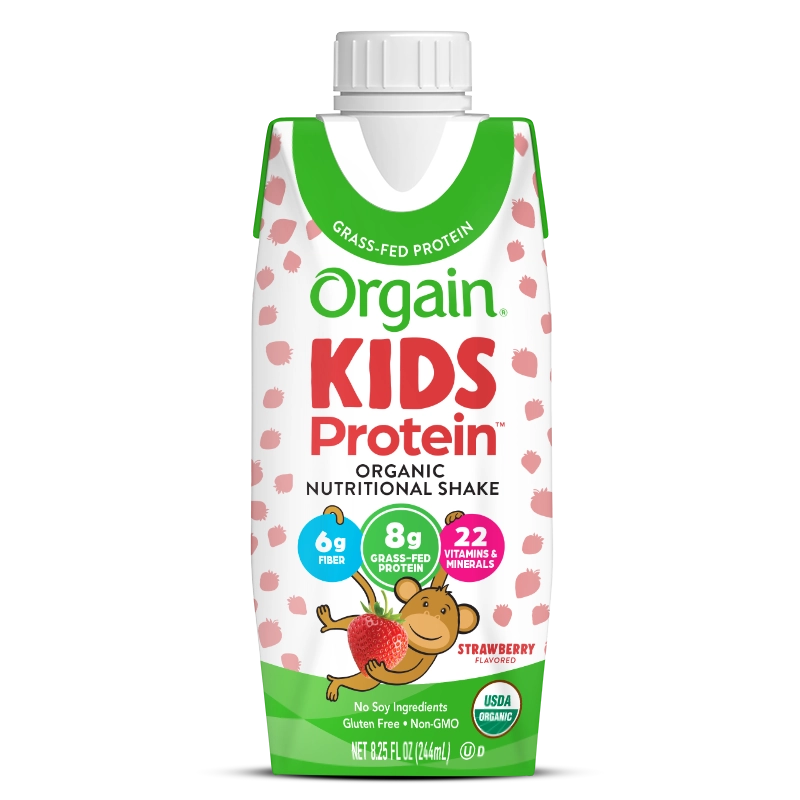 Front of Kids Protein Organic Nutrition Shake - Strawberry  Flavor in the 12 Shakes Size