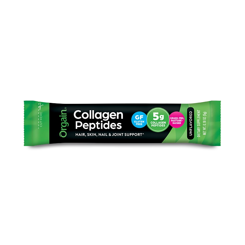 Front of Grass Fed Pasture Raised Collagen Peptides 25 Ct Stick Pack Unflavored Flavor in the 25 Ct Single-Serve Stick Pack Size