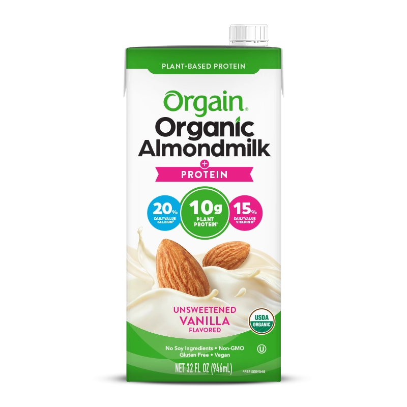 Front of Organic Protein Almond Milk - Unsweetened Vanilla  Flavor in the 6 Cartons Size
