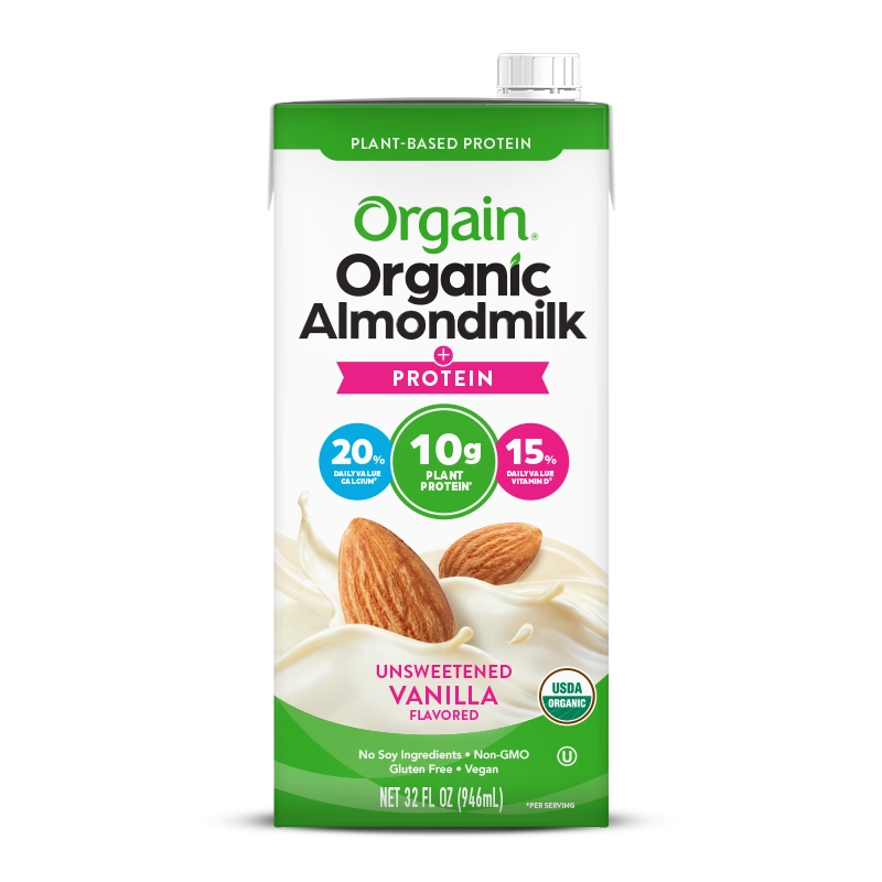 Front of Organic Protein Almond Milk - Unsweetened Vanilla Flavor in the 6 Cartons Size