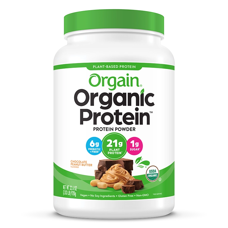 Front of Organic Protein Plant Based Protein Powder - Chocolate Peanut Butter  Flavor in the 2.03lb Canister Size