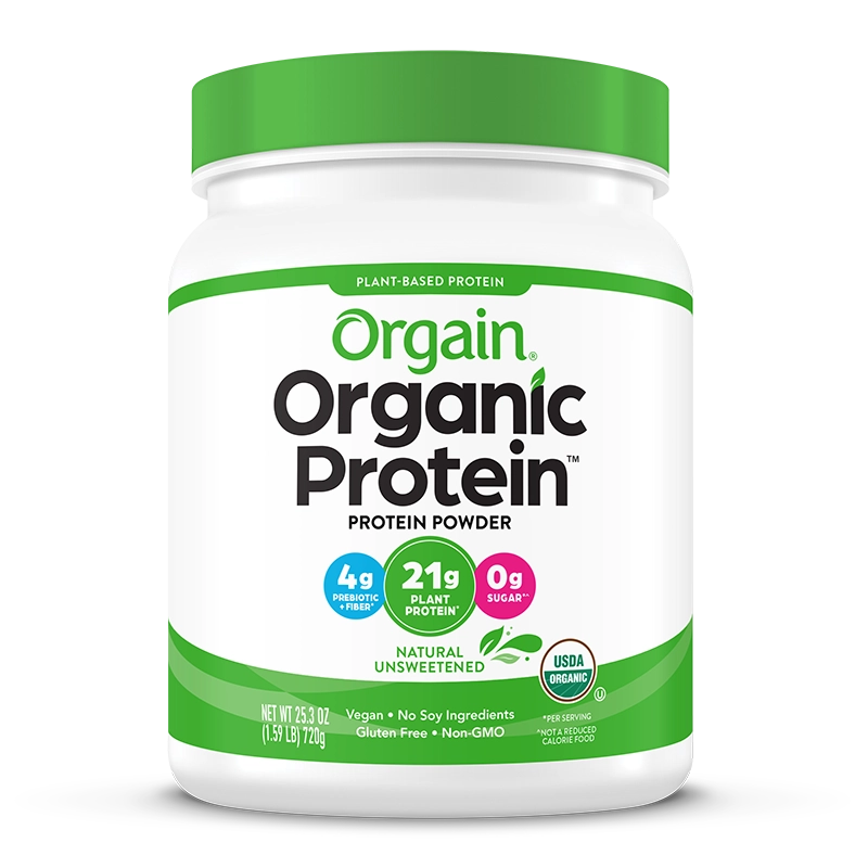 Front of Organic Protein Plant Based Protein Powder - Natural Unsweetened  Flavor in the 1.59lb Canister Size