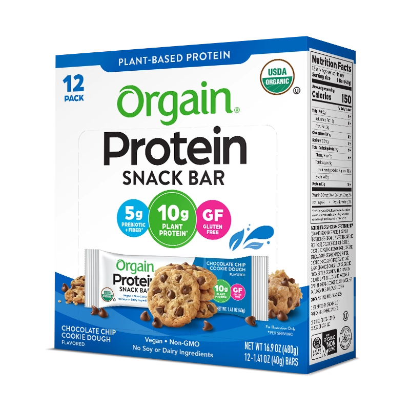 Angled Right side of Organic Protein Bar - Chocolate Chip Cookie Dough  Flavor in the 12 Bars Size