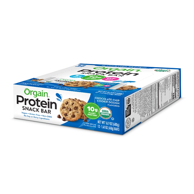 Angled top side of Organic Protein Bar - Chocolate Chip Cookie Dough  Flavor in the 12 Bars Size