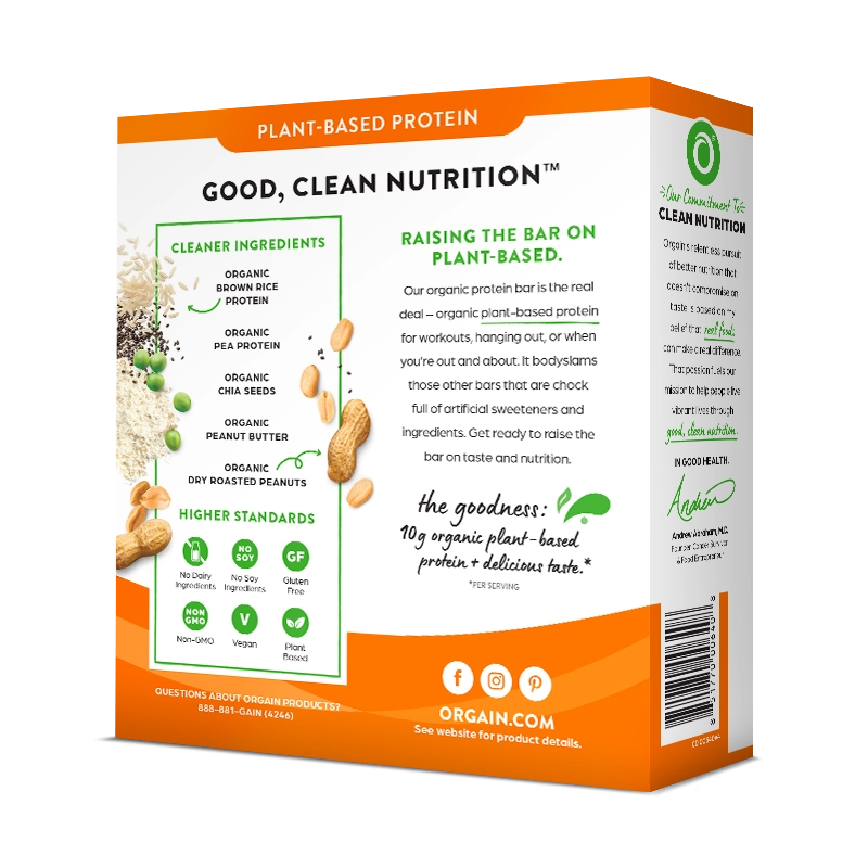 Back of Organic Protein Bar - Peanut Butter  Flavor in the 12 Bars Size