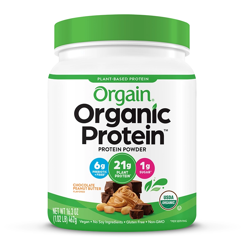 Front of Organic Protein Plant Based Protein Powder - Chocolate Peanut Butter  Flavor in the 1.02lb Canister Size