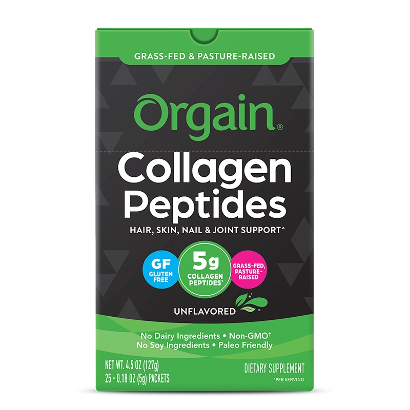 Front of Grass Fed Pasture Raised Collagen Peptides 25 Ct Stick Pack Unflavored Flavor in the 25 Ct Single-Serve Stick Pack Size