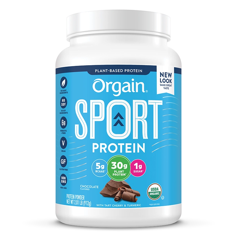 Front of Sport Protein Organic Plant Based Powder Chocolate Flavor in the 2.01lb Canister Size