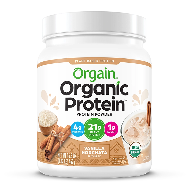 Front of Organic Protein Plant Based Protein Powder - Vanilla Horchata  Flavor in the 1.02lb Canister Size