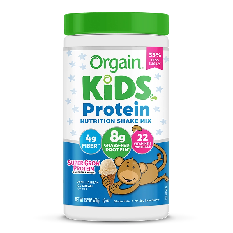 Front of Kids Protein Nutrition Shake Mix - Vanilla Bean Ice Cream  Flavor in the 15.9 oz Canister Size