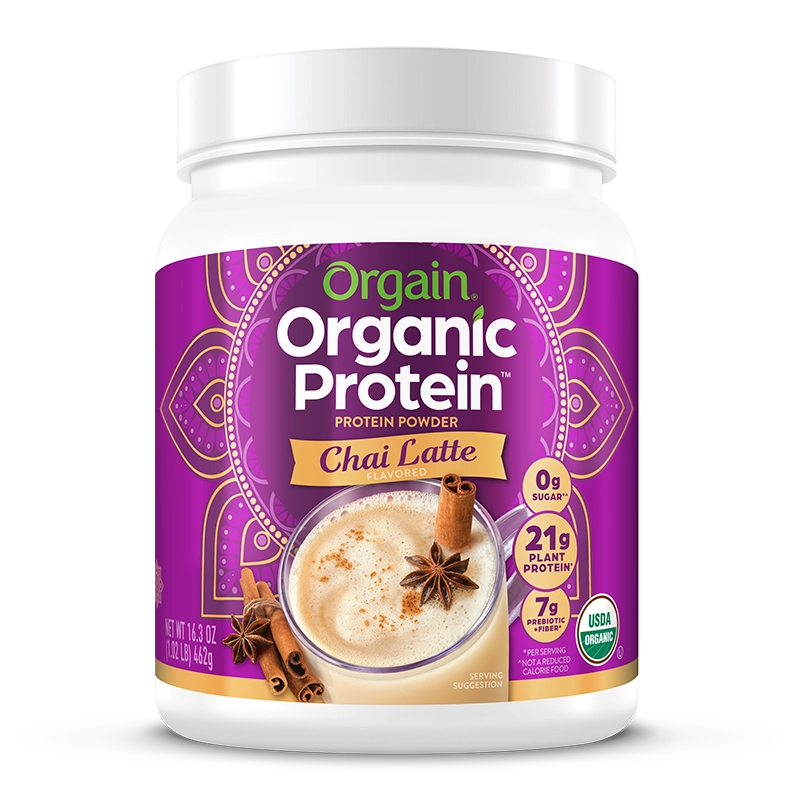 Front of Organic Protein Plant Based Protein Powder - Chai Latte  Flavor in the 1.02lb Canister Size