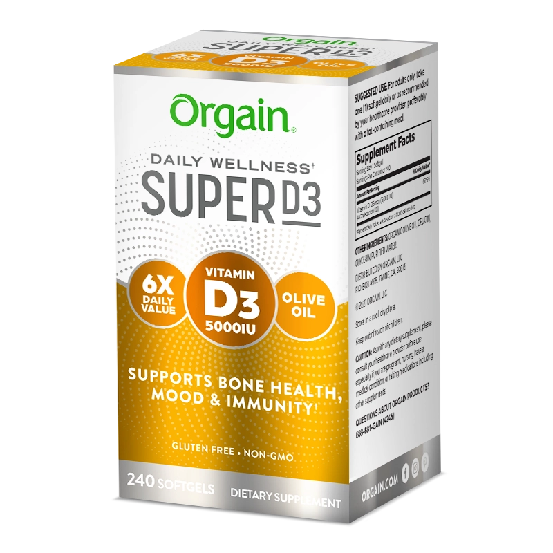 Angled Right side of Super D3 240ct Softgels Size in the 90ct Softgels Size