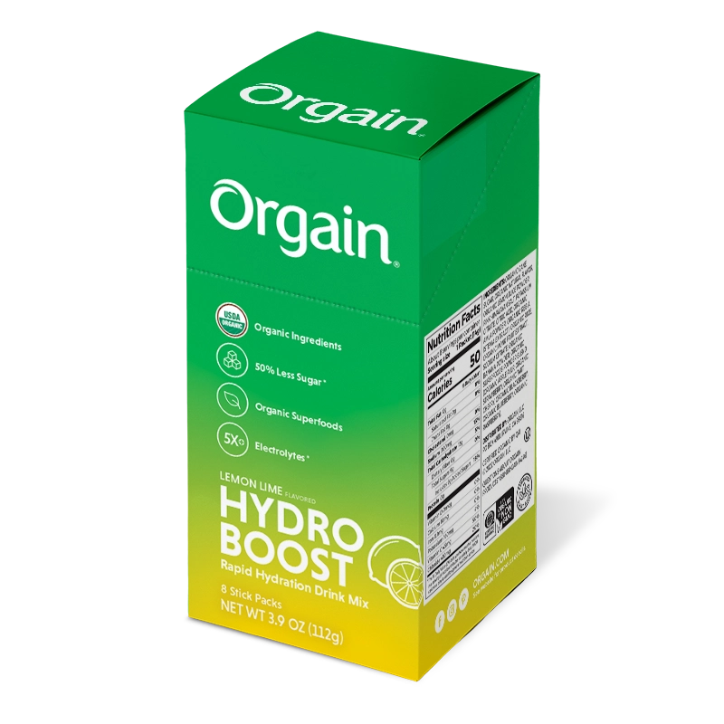 Angled Left side of Hydro Boost - Rapid Hydration Drink Mix - Lemon Lime  Flavor in the 16 Stick Packs Size