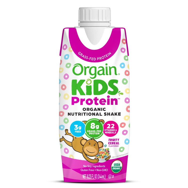 Front of Kids Protein Organic Nutrition Shake - Fruity Cereal  Flavor in the 12 Shakes Size