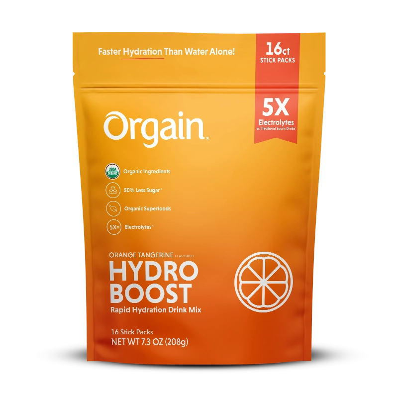Front of Hydro Boost - Rapid Hydration Drink Mix - Orange Tangerine  Flavor in the 16 Stick Packs Size