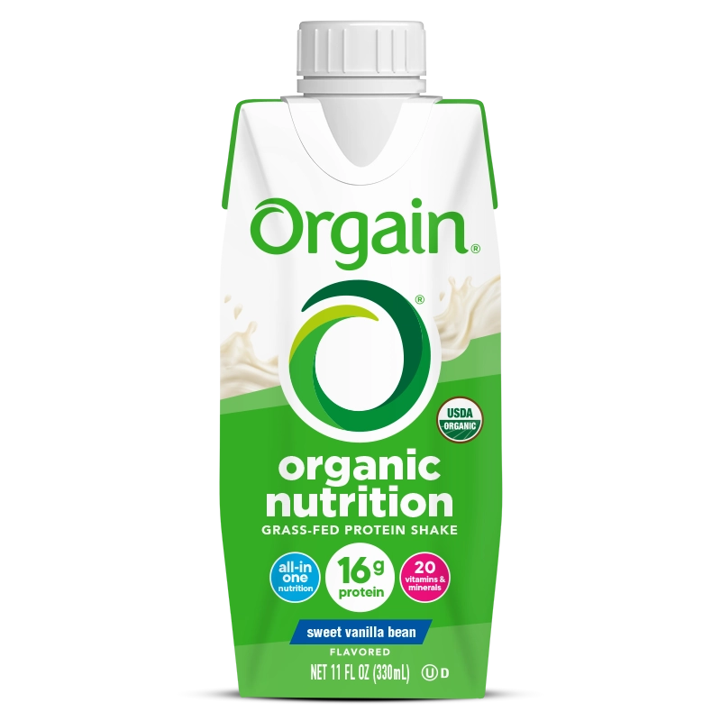 Front of Organic Nutrition Shake - Sweet Vanilla Bean Flavor in the 12 Shakes Size
