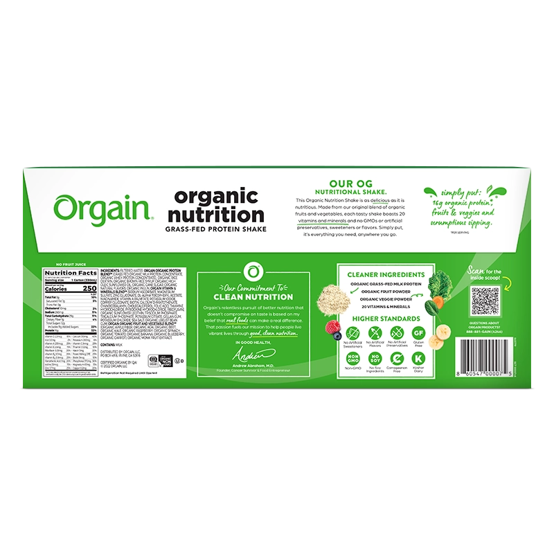 Back of Organic Nutrition Shake - Iced Cafe Mocha  Flavor in the 12 Shakes Size