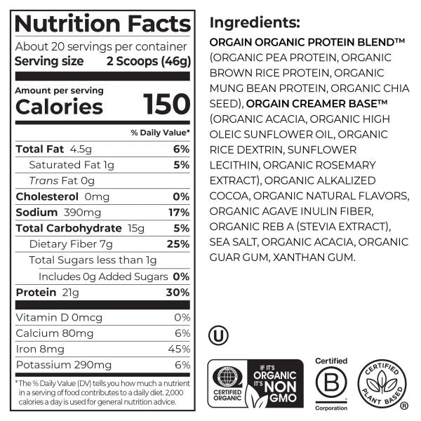 Creamy Chocolate Fudge Nutrition Fact Panel