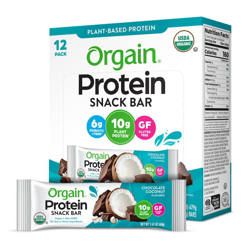 Single and case of Organic Protein Bar - Chocolate Coconut  Flavor in the 12 Bars Size