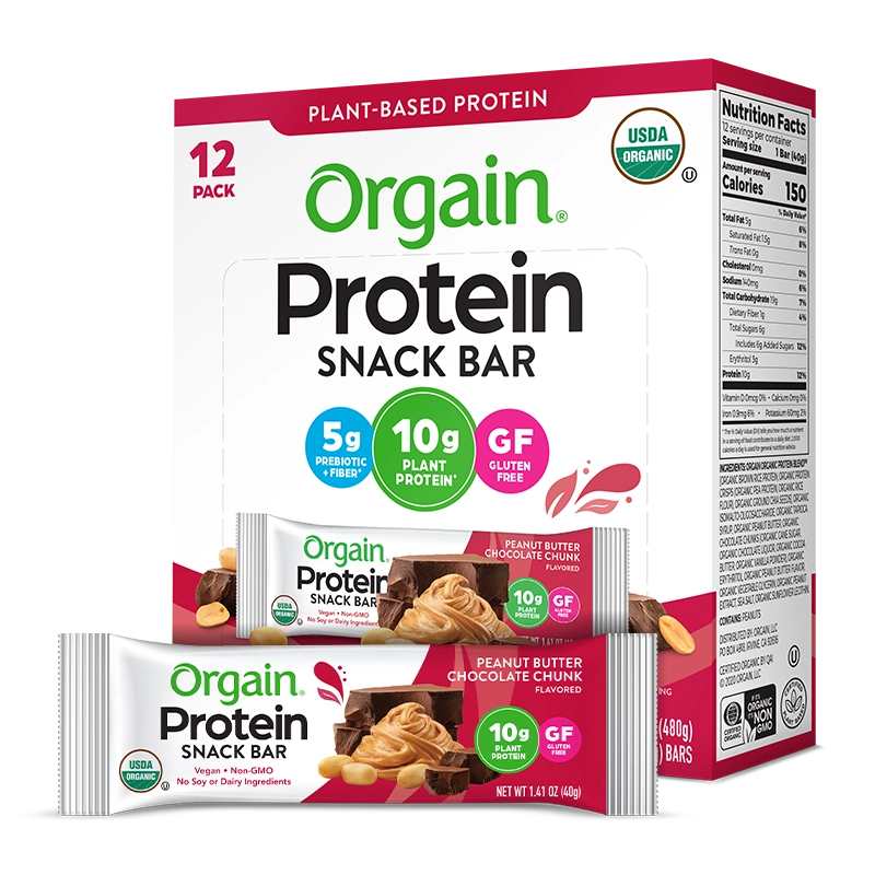 Single and case of Organic Protein Bar - Peanut Butter Chocolate Chunk  Flavor in the 12 Bars Size