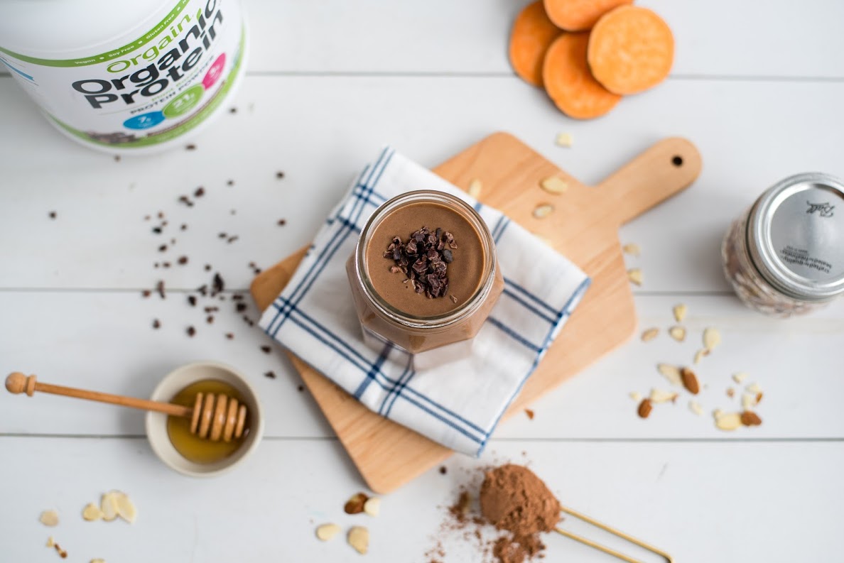 Chocolate Almond Sweet Potato Immune Boosting Smoothie