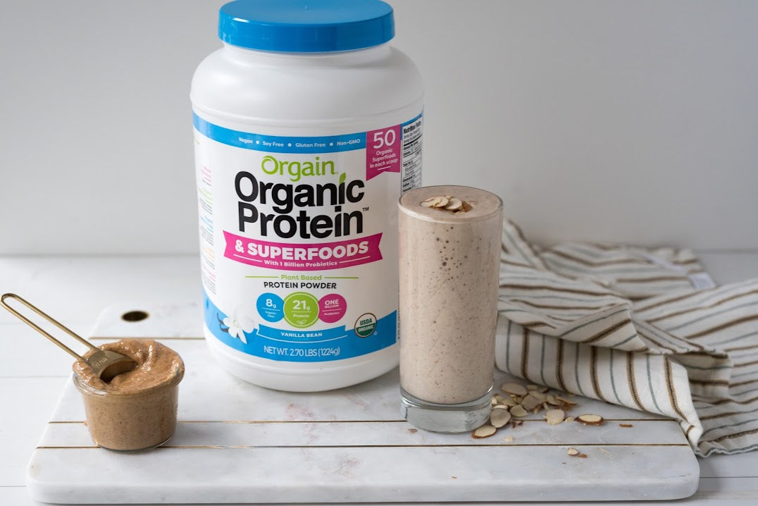 A delicious chocolate shake, made with Orgain's Organic Protein & Superfoods.