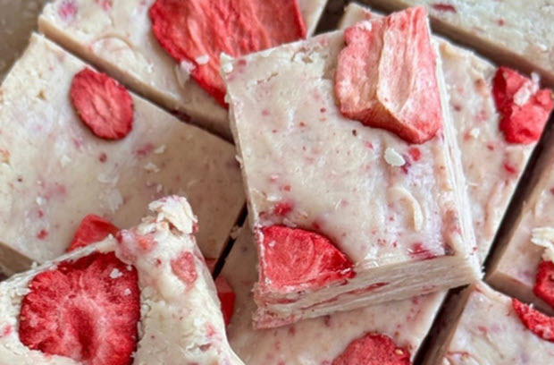 Strawberries & Creme fudge squares