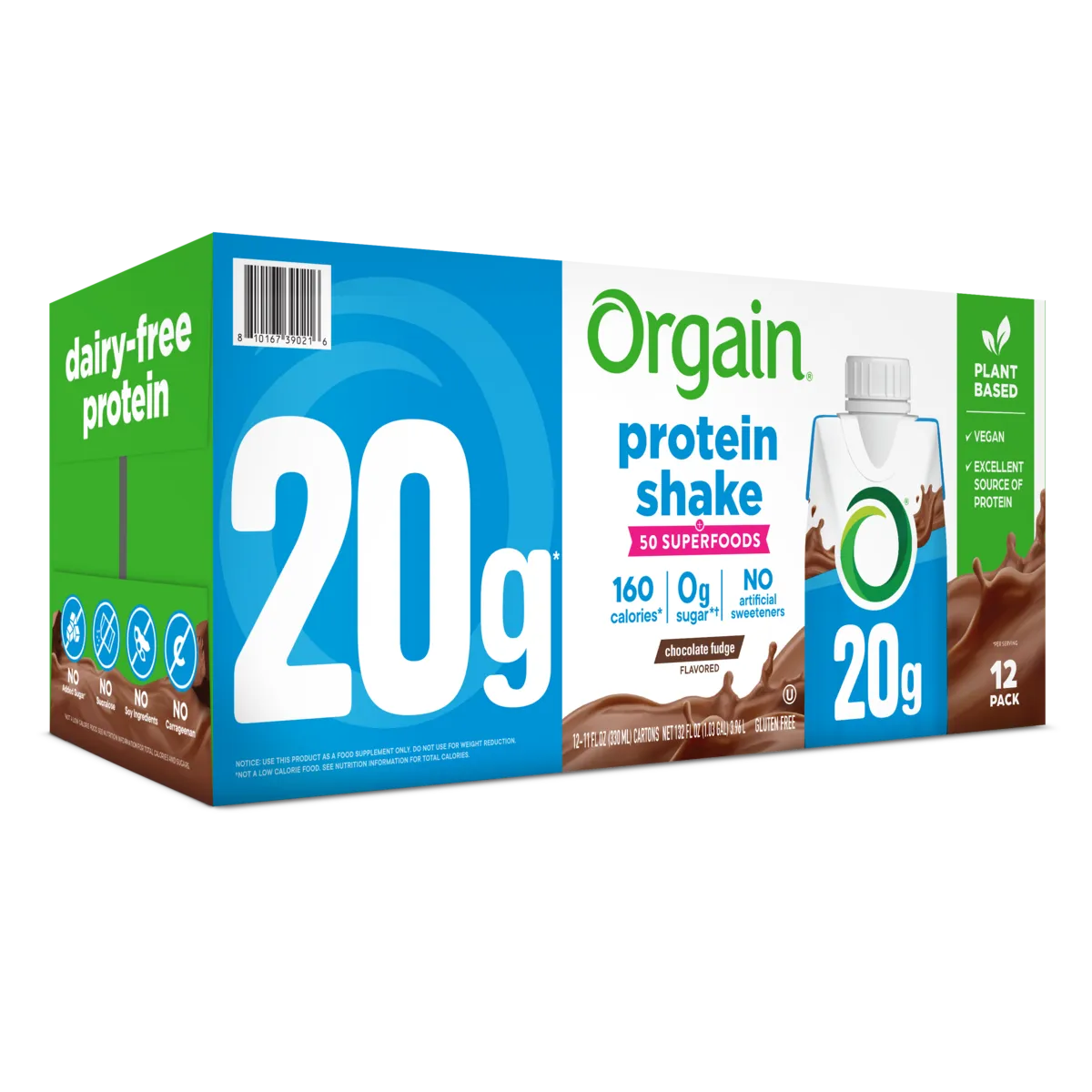 Angled box image of 20g Plant Protein plus 50 superfoods single shake and 12 pack