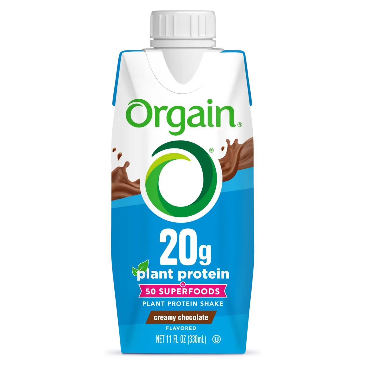 Front of Orgain 20g Plant Protein plus 50 superfoods single shake