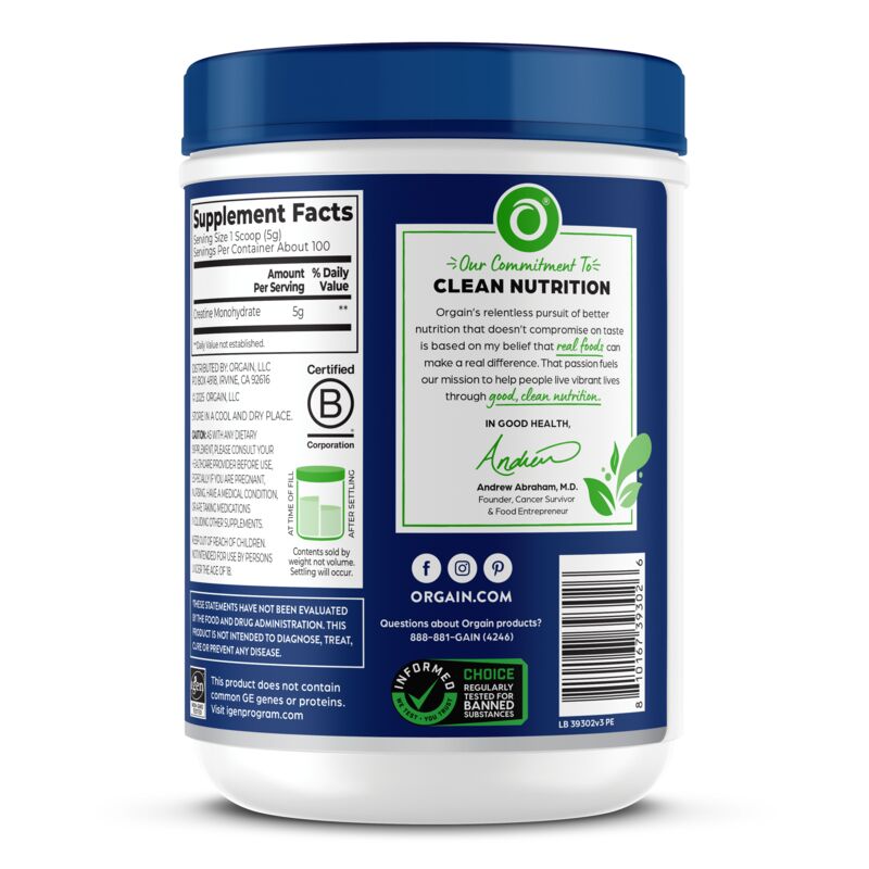 Right side of Orgain Creatine Powder - Unflavored - 17.64oz 