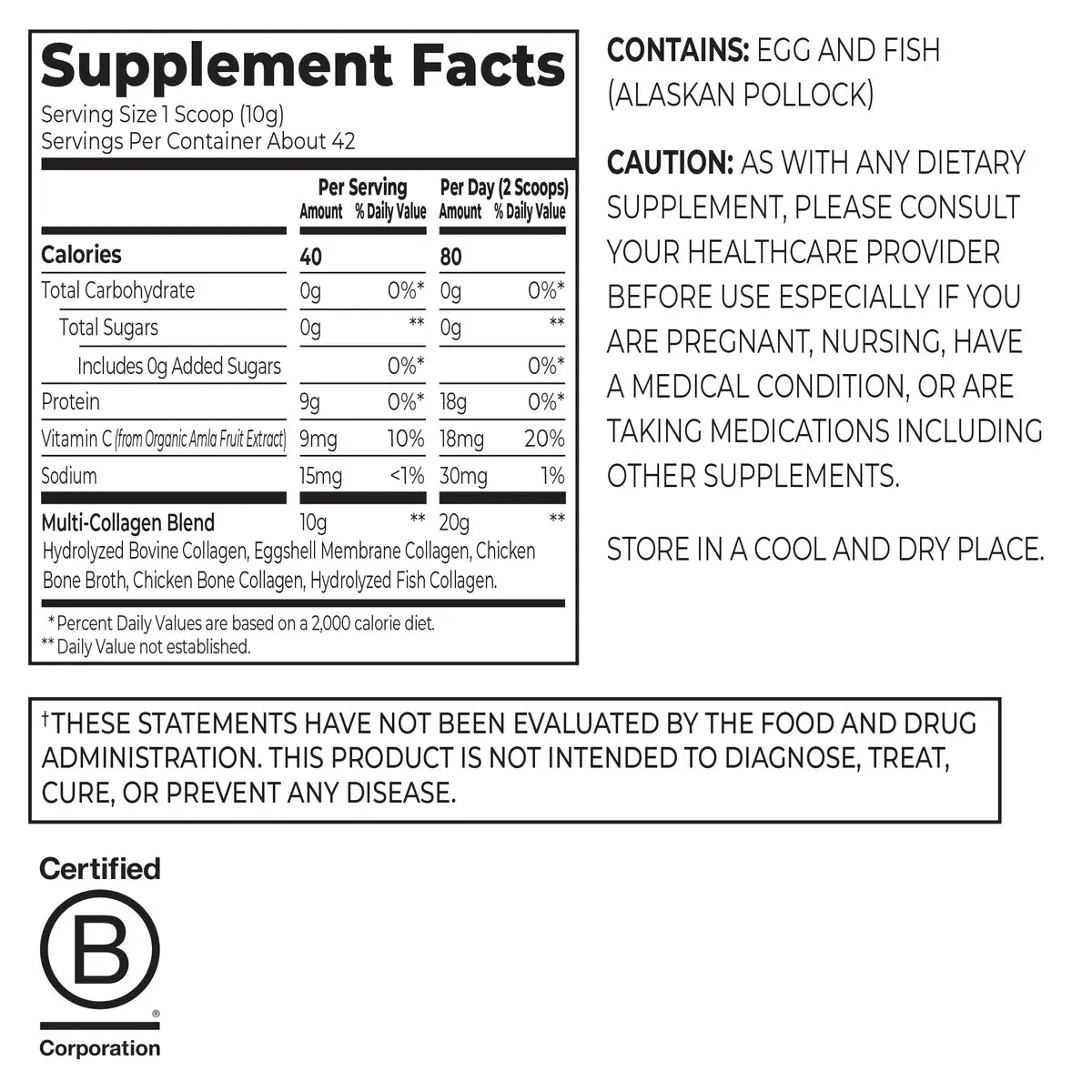 Supplement fact panel of Multi-Collagen powder