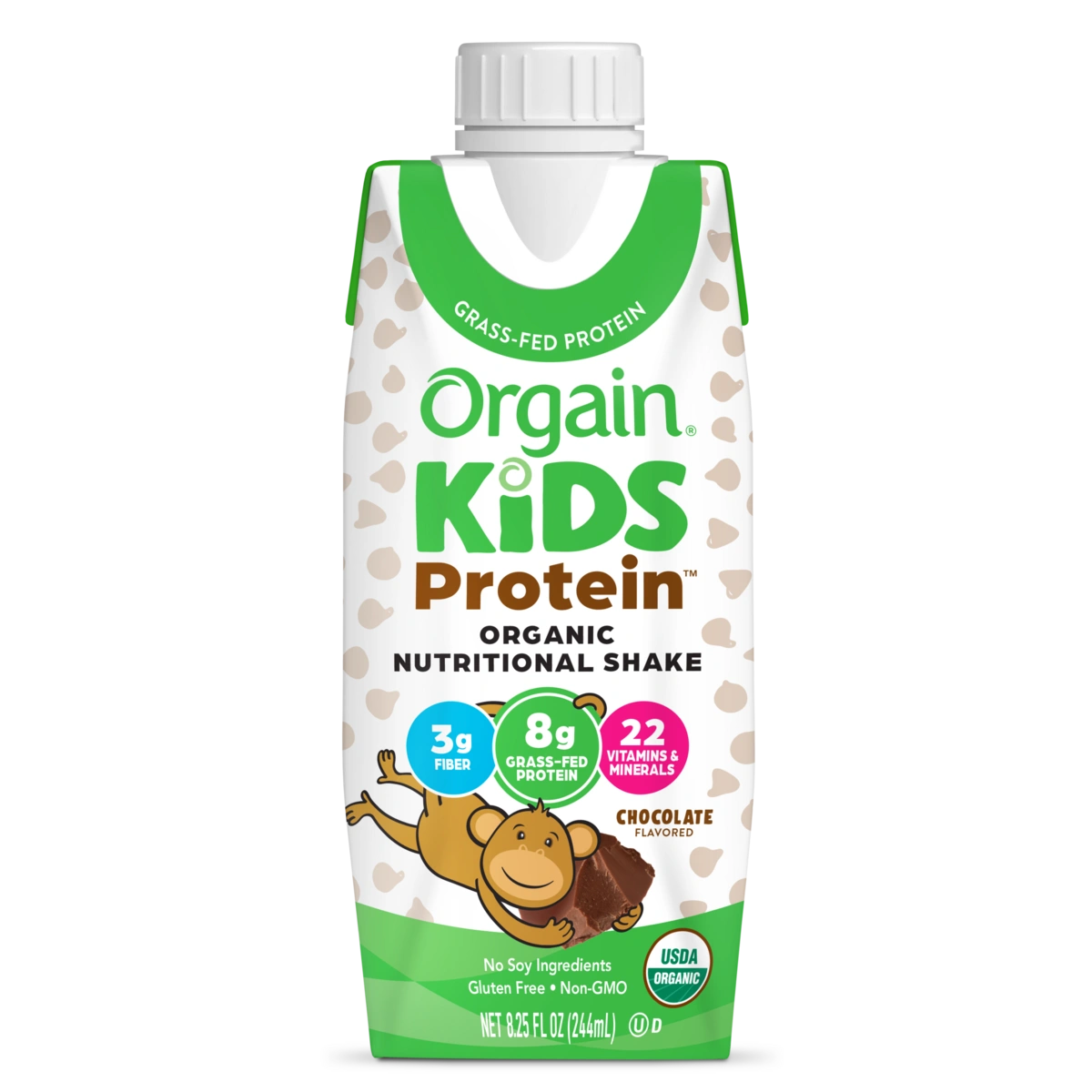 Front of Kids Protein Organic Nutrition Shake Chocolate Flavor