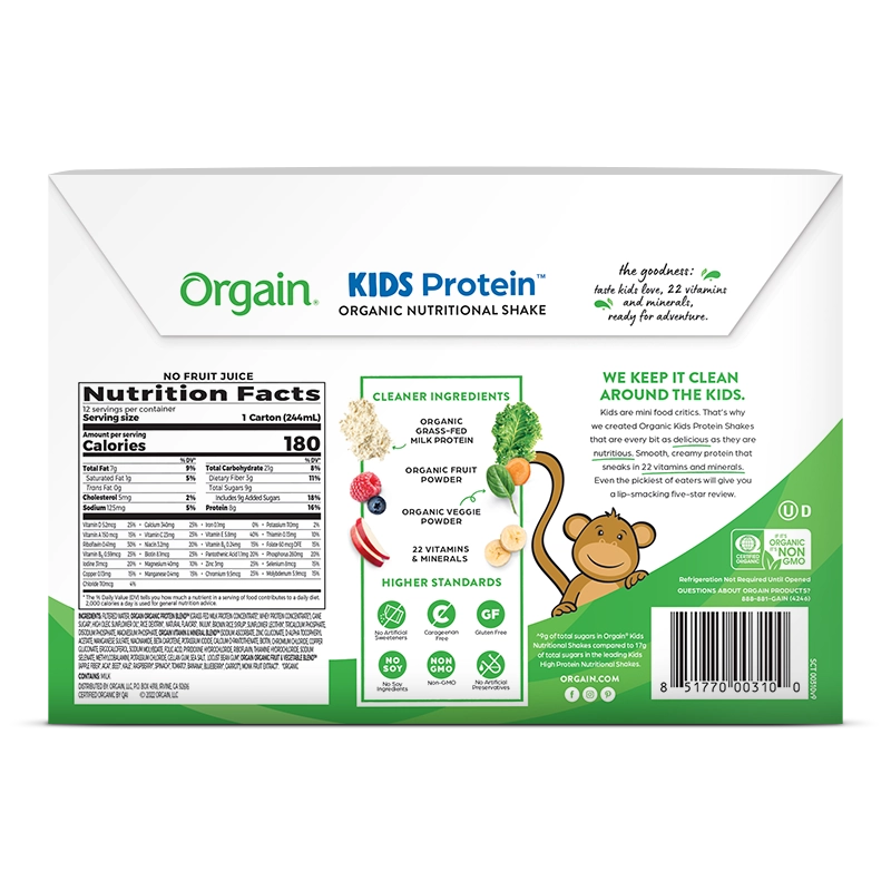 Back of Kids Protein Organic Nutrition Shake - Vanilla  Flavor in the 12 Shakes Size