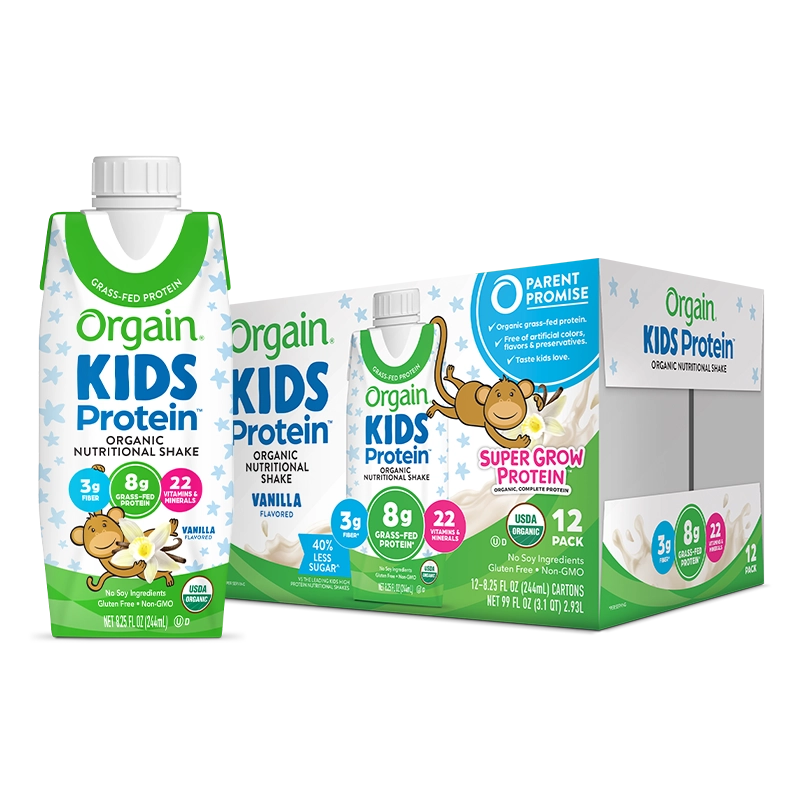 Single and case of Kids Protein Organic Nutrition Shake - Vanilla  Flavor in the 12 Shakes Size