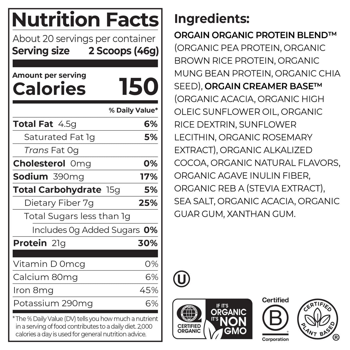 Orgain Organic Plant Based Protein Powder — alternate view