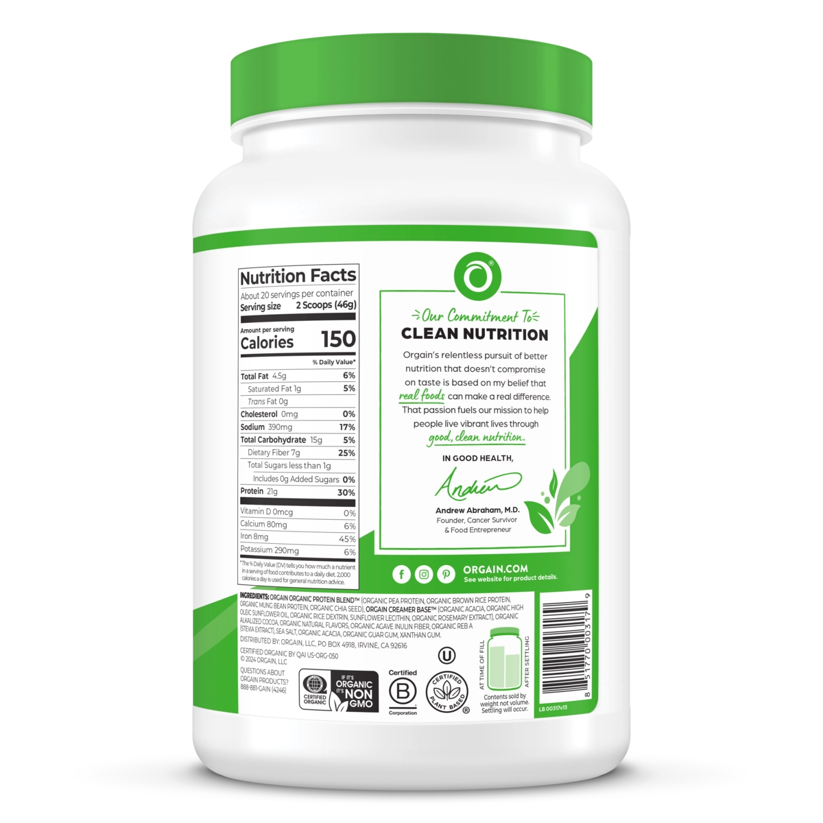 Orgain Organic Plant Based Protein Powder — alternate view