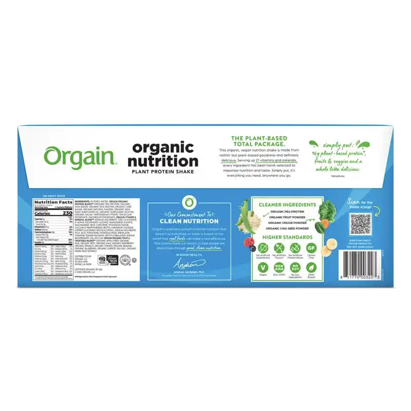 Back of Vegan Organic Nutrition Shake - Vanilla Bean  Flavor in the 12 Shakes Size