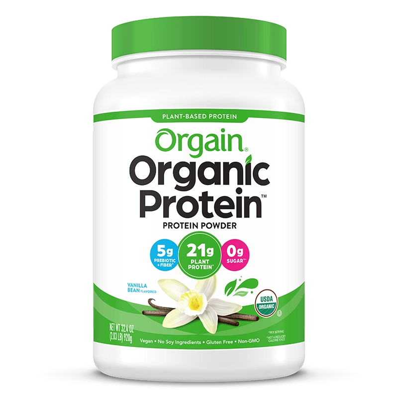 Front of Organic Protein Plant Based Protein Powder - Vanilla Bean  Flavor in the 2.03lb Canister Size