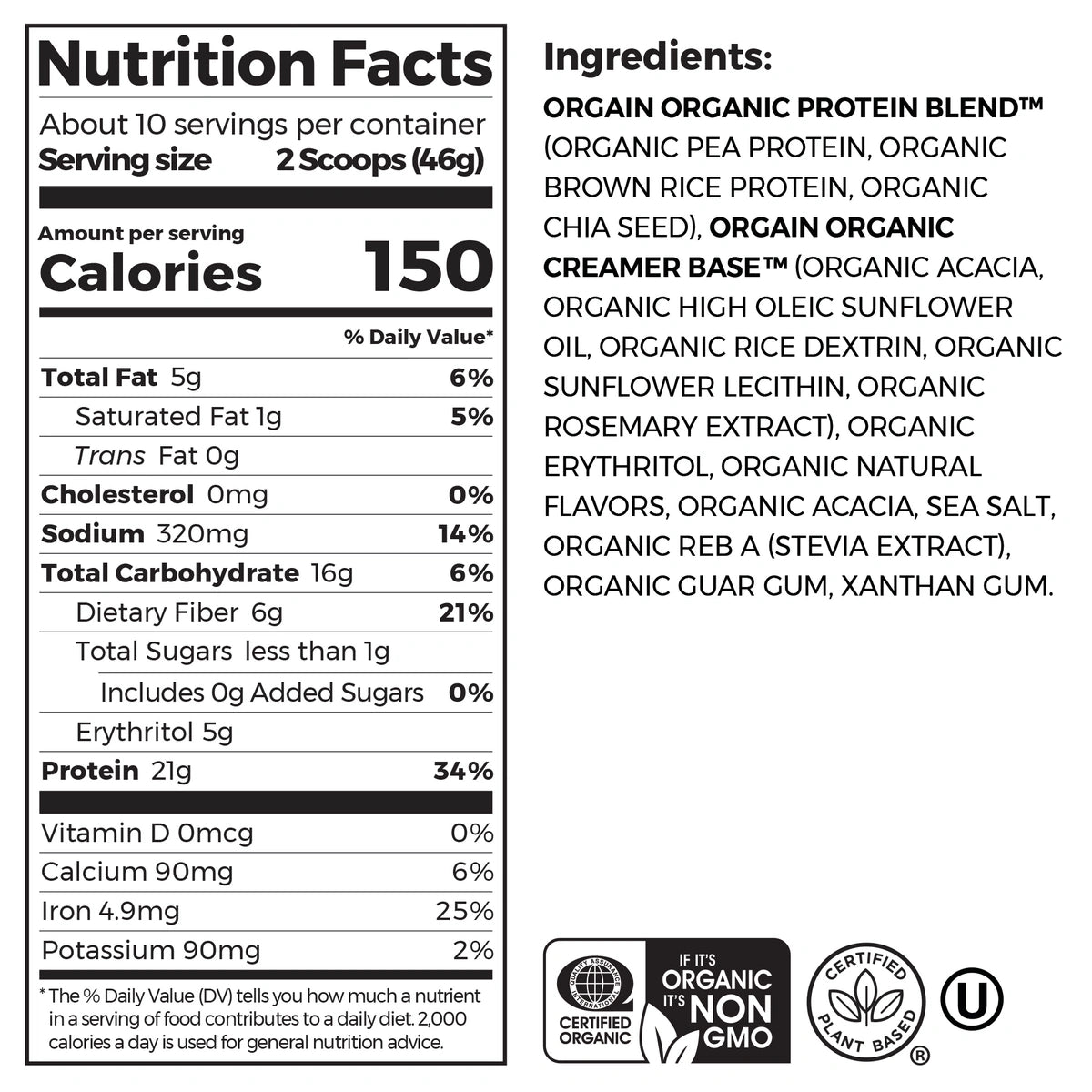Organic Fact File Organic Plant-Based Vanilla Bean Protein Powder | Orgain