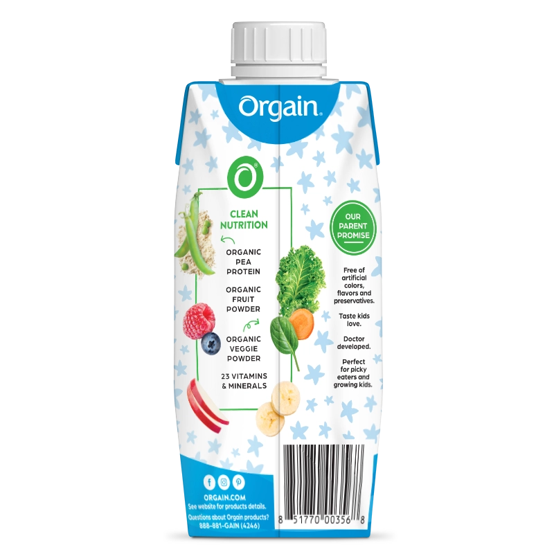 Back of Kids Organic Plant Protein Nutritional Shake - Vanilla  Flavor in the 12 Shakes Size