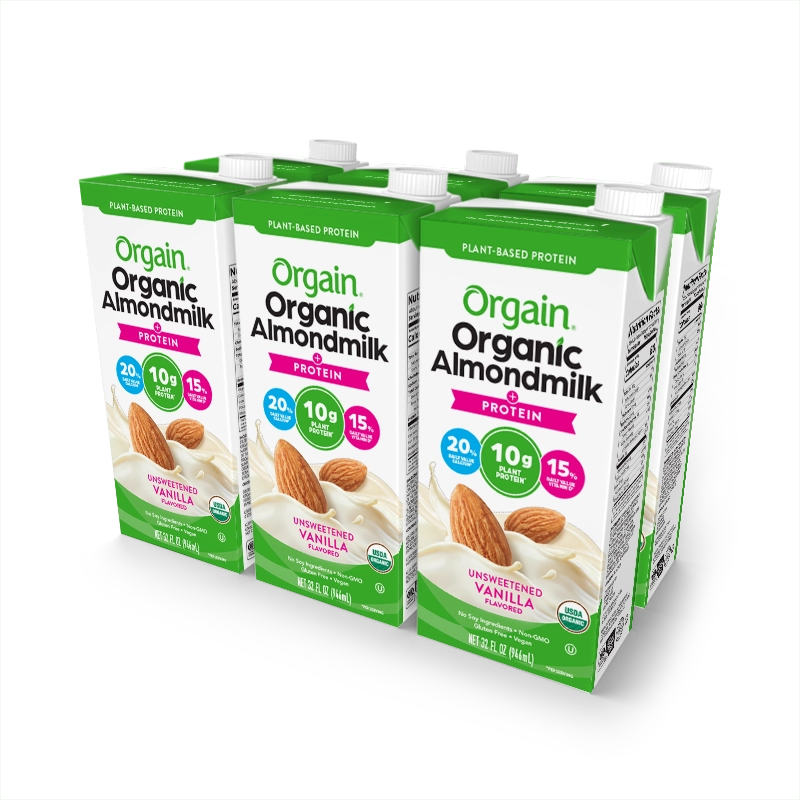Front of Organic Protein Almond Milk - Unsweetened Vanilla  Flavor in the 6 Cartons Size