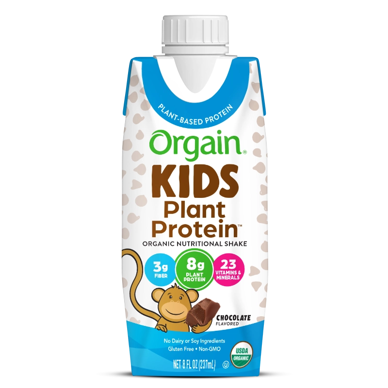 Front of Kids Organic Plant Protein Nutritional Shake Chocolate Flavor in the 12 Shakes Size