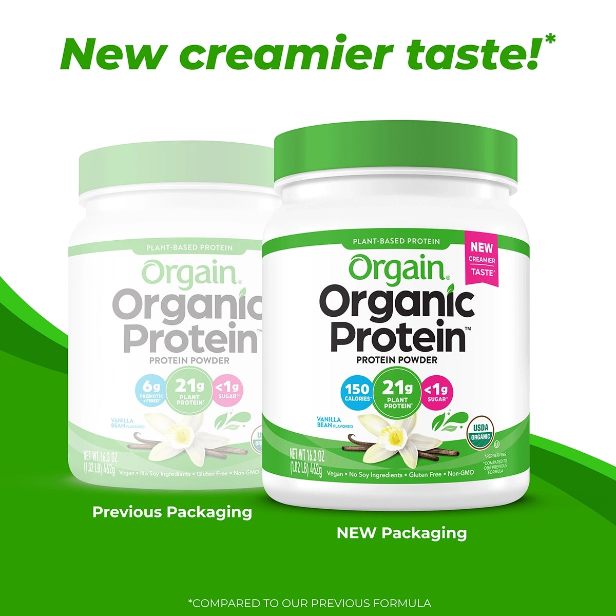 Organic Protein Plant Based Protein powder in vanilla bean flavor 1lb size now comes in a new creamier taste and packaging may vary!