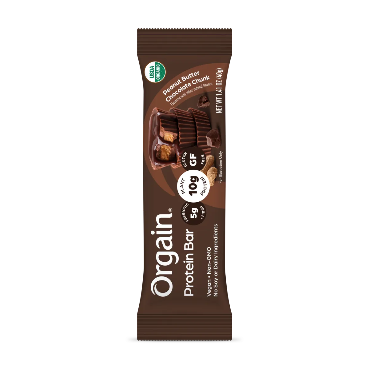 Front of Organic Protein Bar - Peanut Butter Chocolate Chunk  Flavor in the 12 Bars Size