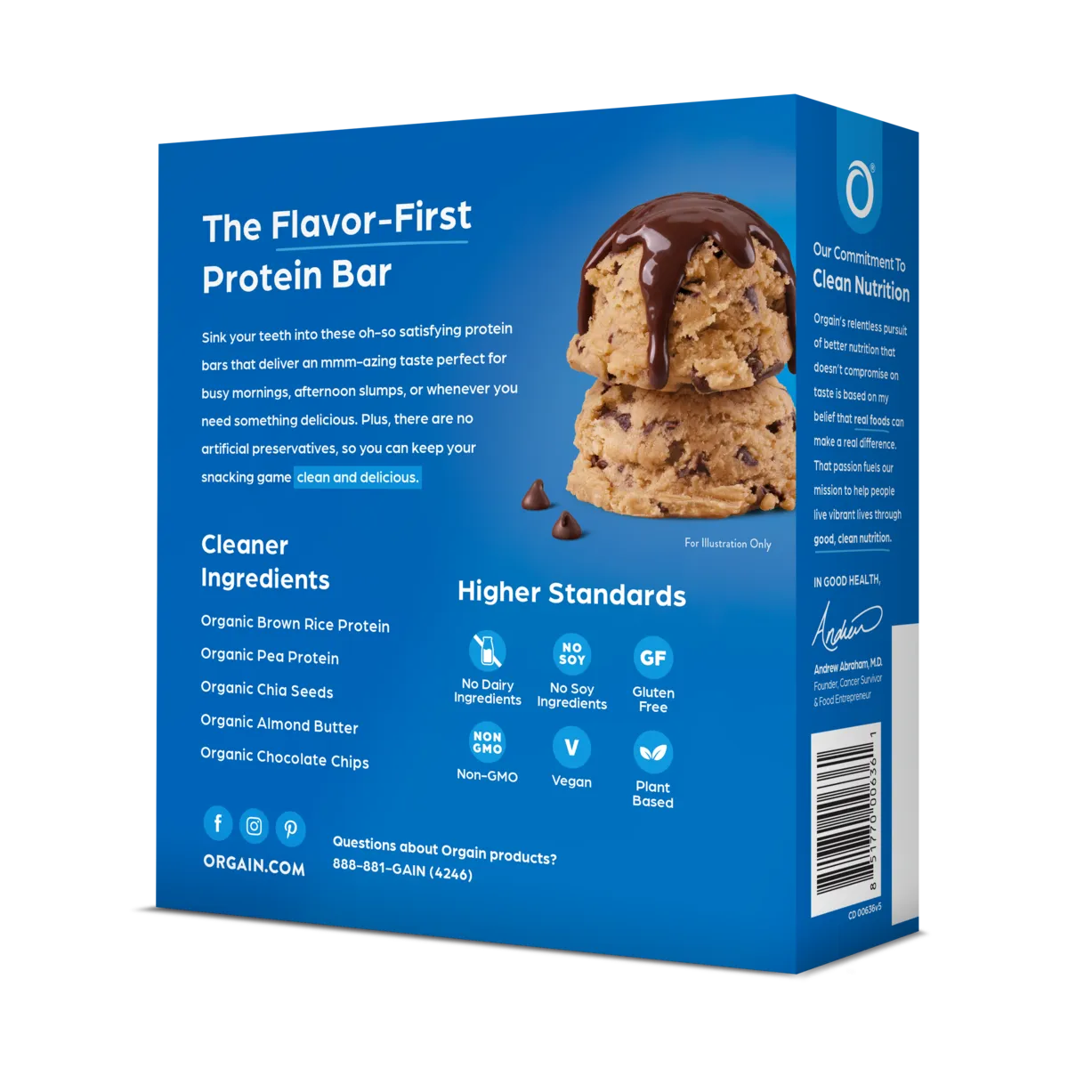 Back of Organic Protein Bar - Chocolate Chip Cookie Dough  Flavor in the 12 Bars Size