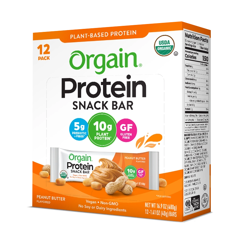 Angled Right side of Organic Protein Bar - Peanut Butter  Flavor in the 12 Bars Size