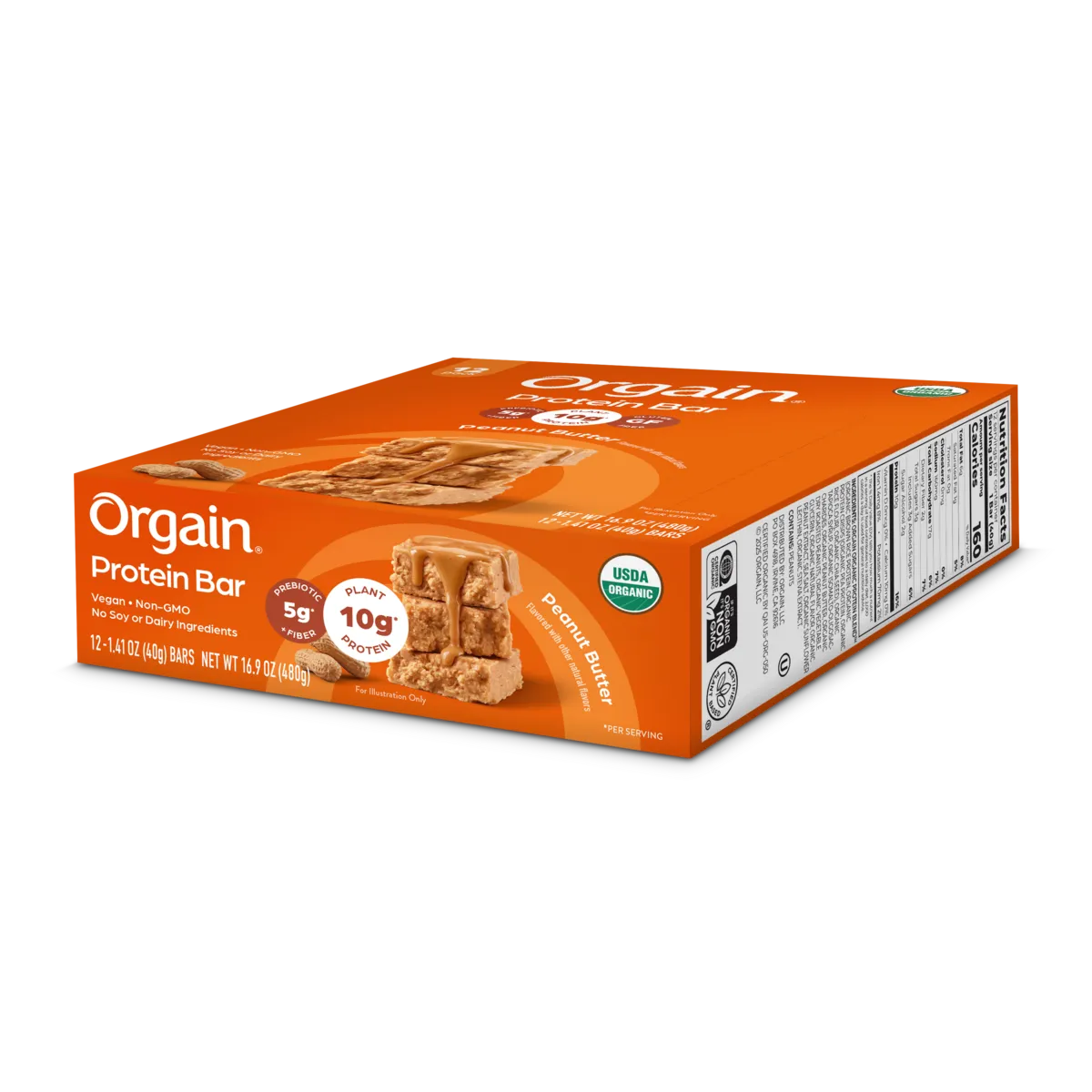 Angled top side of Organic Protein Bar - Peanut Butter  Flavor in the 12 Bars Size 
